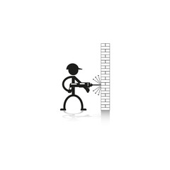 A man drills wall rock drill. Vector icon.