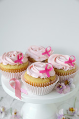 Rose flower cupcakes for pink ribbon day, Breast cancer awareness