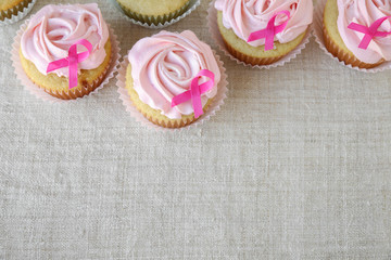 Rose flower cupcakes for pink ribbon day, Breast cancer awarenes