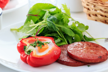 Grilled egg in the red paprika