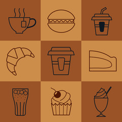 set of fast food icons in line style