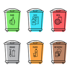 set of trash can icon in line style