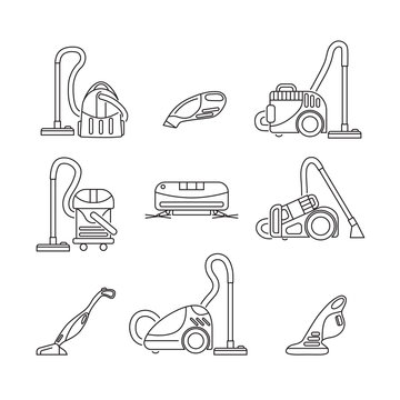 set of vacuum cleaners icon in line style