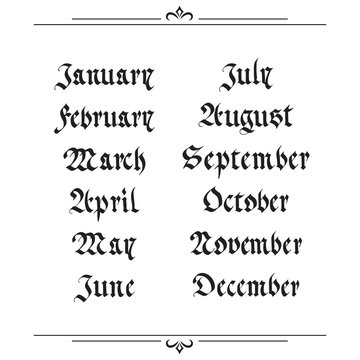 handwritten calendar in the Gothic style