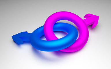 Illustration of symbol for gay, lesbian relationship, love or sexuality. 3D rendering.