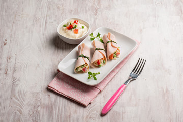 turkey ham filled with rice salad