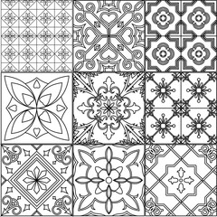 Set of nine black and white tiles.