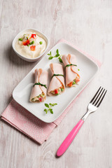 turkey ham filled with rice salad