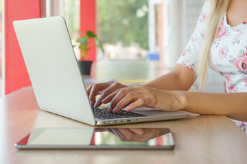 Girl working remotely for a laptop