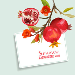 Summer Background with Pomegranate and Card