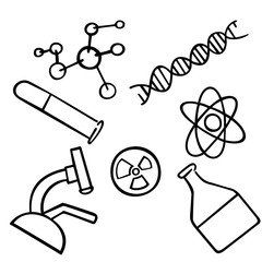 Science icons set. Chemistry vector. School and university laboratory. Nanotechnology and microbiology concept.