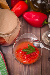 Appetizer of marinated red pepper 