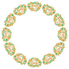 Round frame with roses and custom written word 