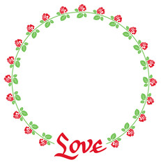 Round frame with roses and custom written word 