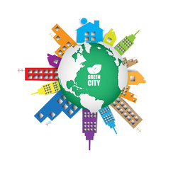 Green city. Ecology concept. Save life and environment. Earth model