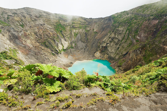 View to the crater of the Irazu active volcano situated in the Cordillera Central close to the city of Cartago, Costa Rica.