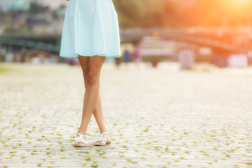 Fashionable woman walking in city