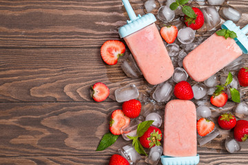 Homemade strawberry ice cream or popsicles