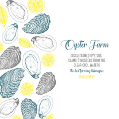Vector illustration of oyster. Oyster farm and oyster restaurant design template.