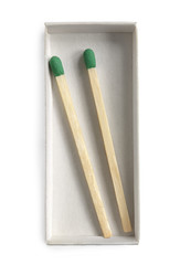 A couple of matches in a box. Isolated on white background