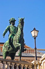 Fototapeta na wymiar Statue of emperor Franz Joseph of Austria on a horse at downtown of Vienna, Austria