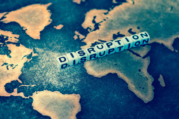 DISRUPTION on grunge world map