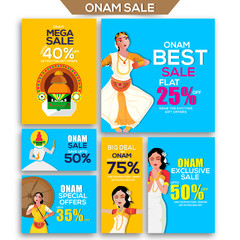 Sale Banner Set for Happy Onam celebration.