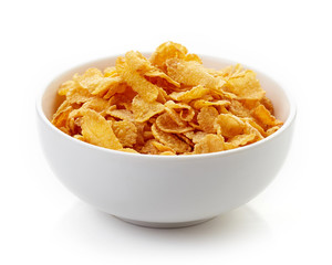 Corn flakes bowl isolated on white