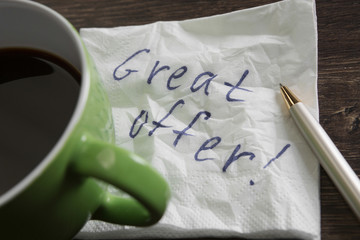 Message written on napkin