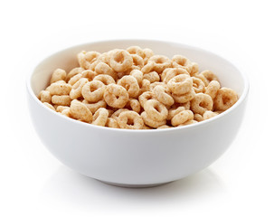 Bowl of Whole Grain Cheerios Cereal isolated on white