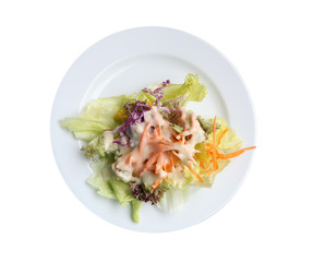 Mixed Vegetables Salad in dish on white background.