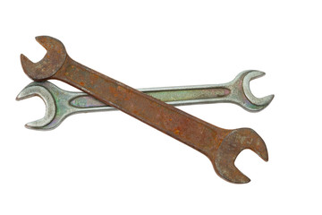 Old wrench isolated on white background