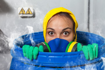 Woman in gas mask