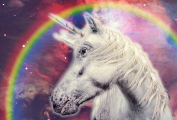 unicorn with rainbow in the galaxy © marbenzu