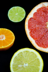 The fruits of lemon, lime, mandarin, grapefruit.