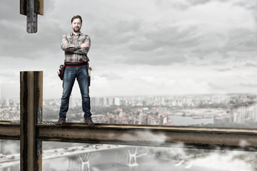 Adult engineer man . Mixed media