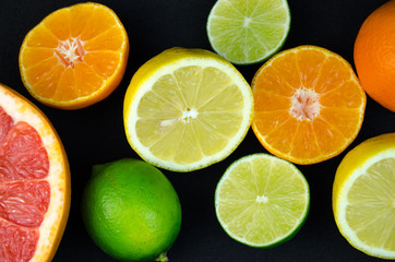 Fototapeta na wymiar The fruits of lemon, lime, mandarin, grapefruit.