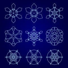Set of decorative snowflakes, collection of winter design templates, blue color