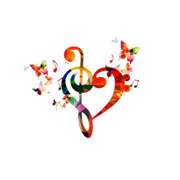 Colorful G-clef heart with butterflies