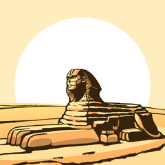 Sphinx. Ancient statue. Vector Image.