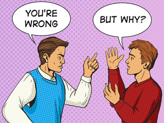 Men debate pop art style vector illustration
