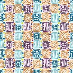 Seamless vector decorative hand drawn pattern. Black and white geometric endless background with ornamental decorative elements with ethnic, traditional motives.