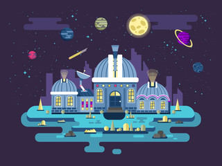 illustration of UFO Observatory for space exploration in a flat style