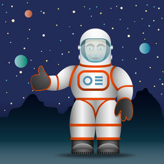 Astronaut in a white suit. Cartoon style. Vector Image.
