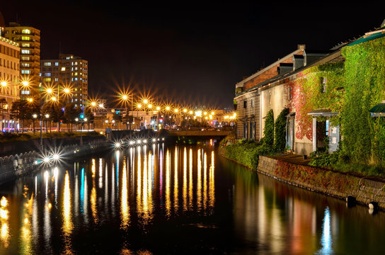 Scenic View of the Otaru Canal at Night 