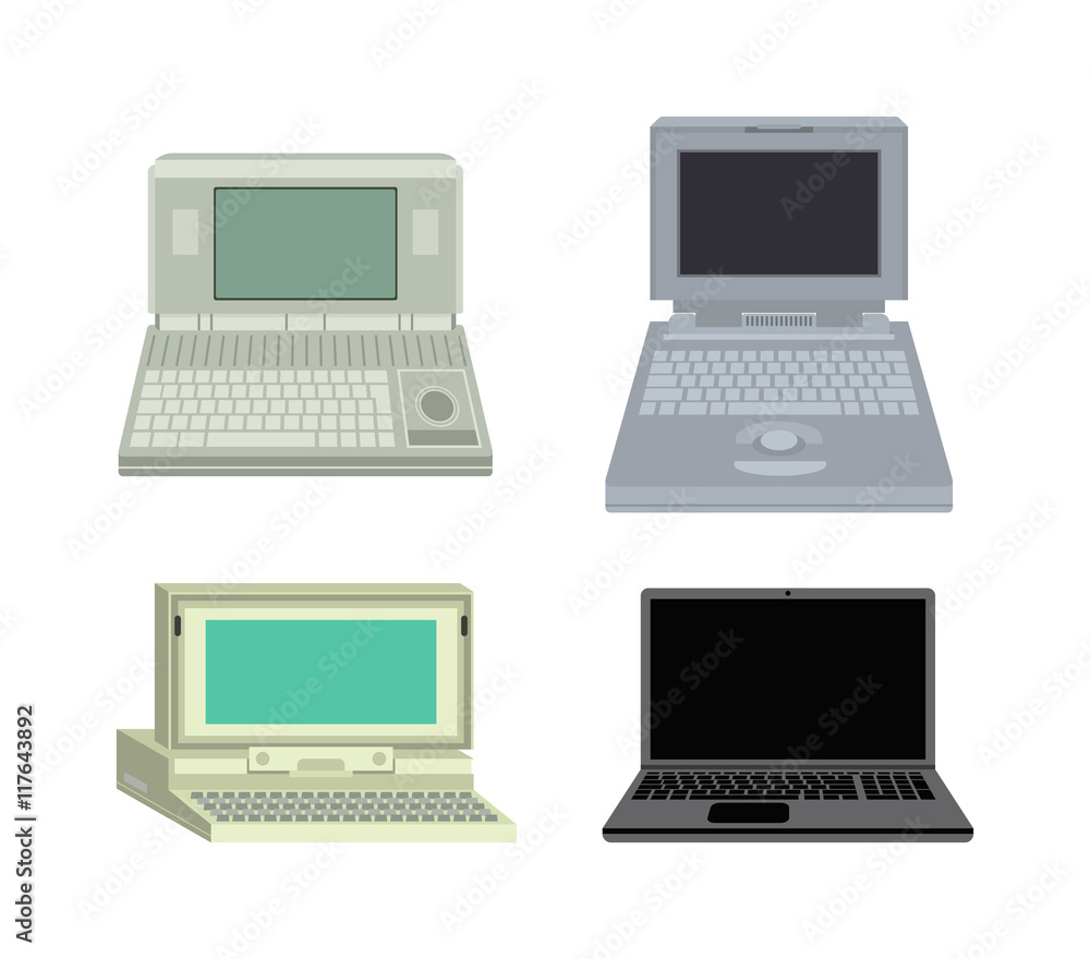 Poster old computer technology vector isolated. telecommunication equipment old vintage pc monitor frame co