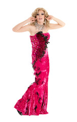 Drag Queen in Red Evening Dress Performing