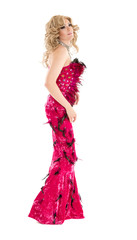 Drag Queen in Red Evening Dress Performing