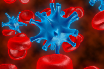 Naklejka premium The red blood cells. 3D render of blood defeat the virus. Red blood cells are fighting the bacteria. Protection of cages of an organism.