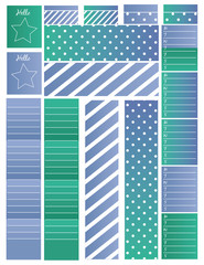 Fototapeta premium Peacock botton washi design with polka dots and blue teal green gradient.Weekly habit tracker,sidebar lined box and decorative.For planners,agendas,stationery,Printable planner,Vector clipart.Clipart